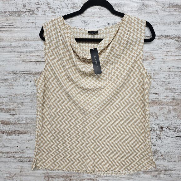 Talbots Womens Sleeveless Cowl Neck Top Size 12 Cream Tan Houndstooth NWT - Picture 1 of 9